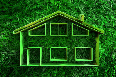 3d green grass covered abstract house icon